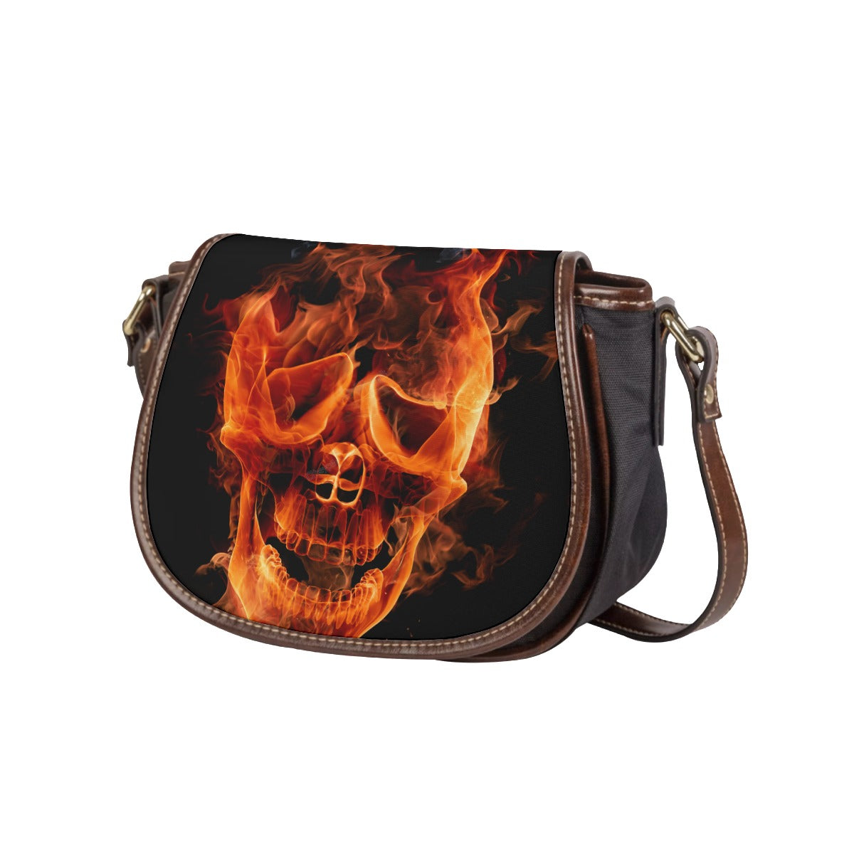 Fire skull Tambourin Bag With Single Strap, Flaming skull gothic purse shoulder bag