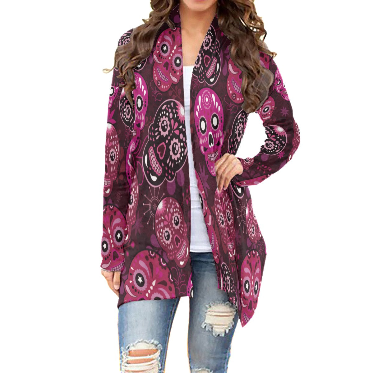 Sugar skull Mexican skull Women's Cardigan With Long Sleeve