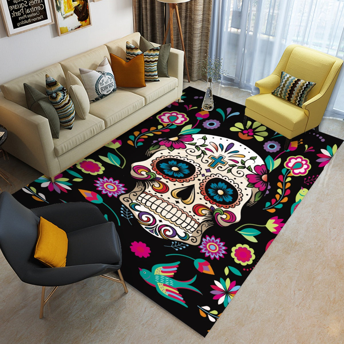 Mexican skull sugar skull pattern Foldable Rectangular Floor Mat