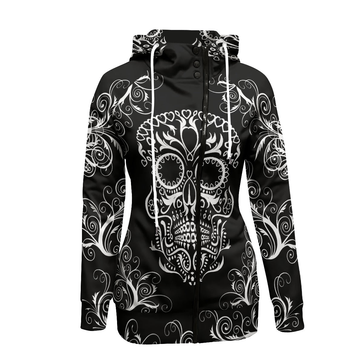 Floral sugar skull pattern Women's Long Pullover Hoodie