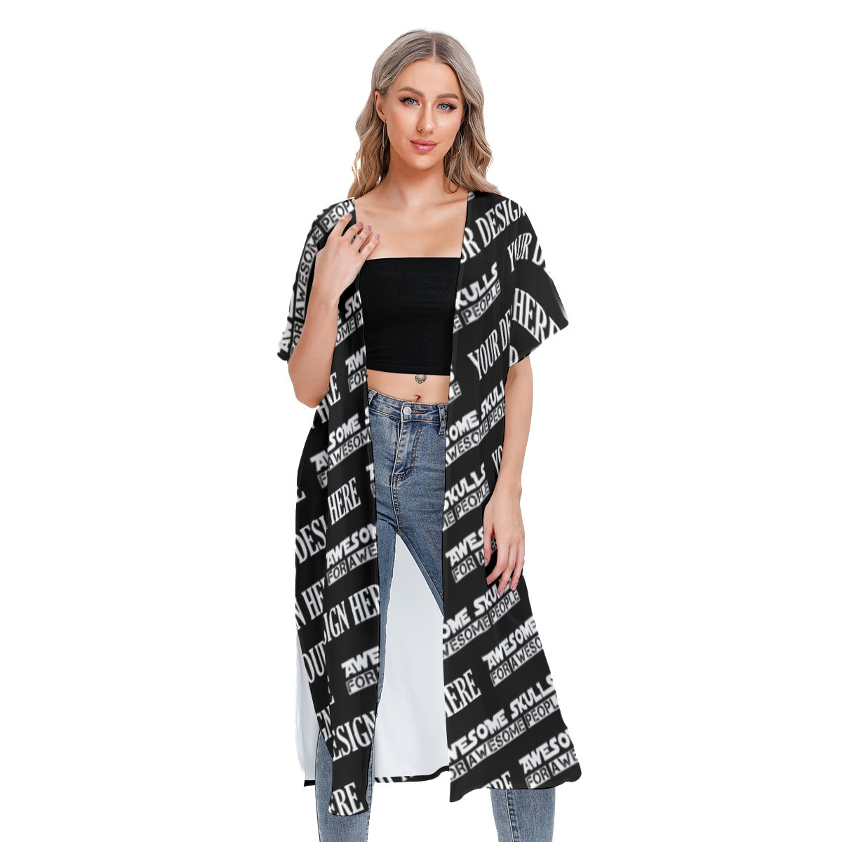 Custom Print on demand POD women's Knitwear & Cardigan Short Sleeve Cardigan