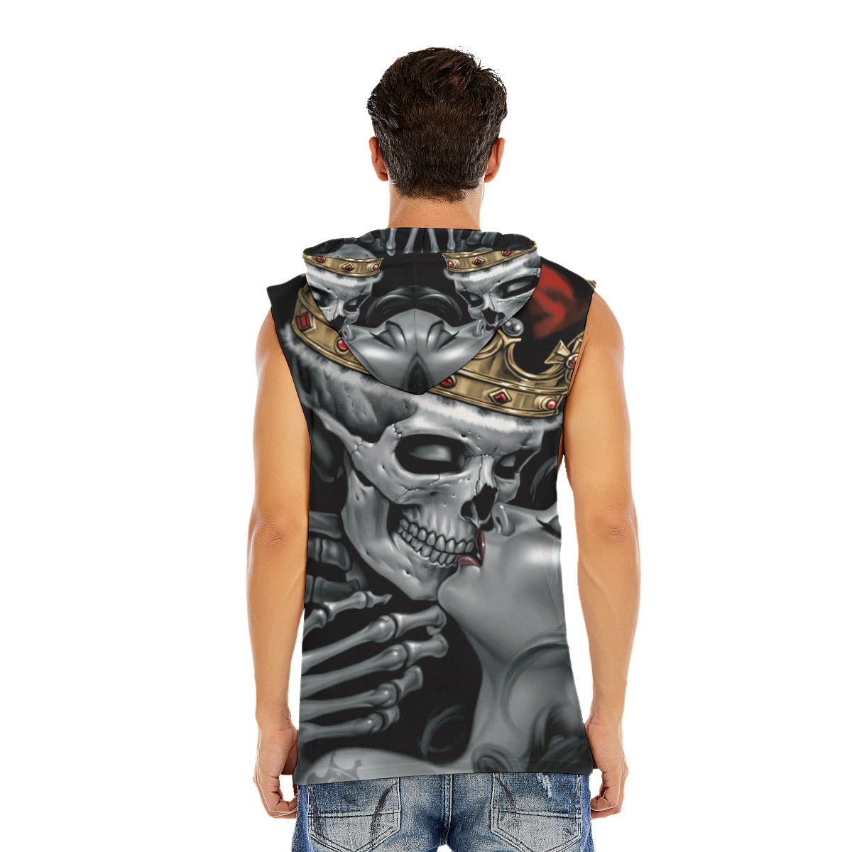 Gothic Skull KING kisses Queen Men’s Hooded Tank Top