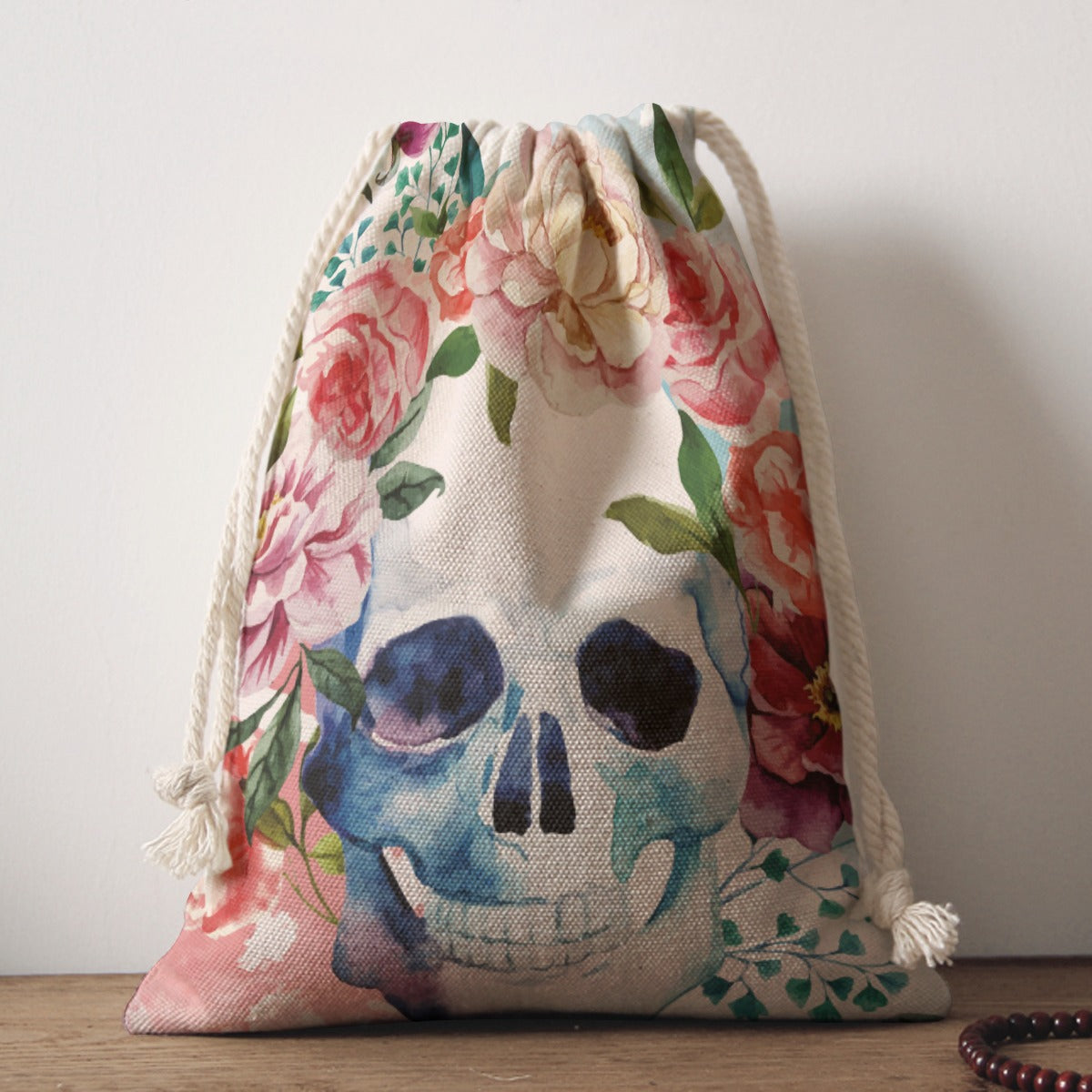 Floral sugar skull All-Over Print Drawstring Bag