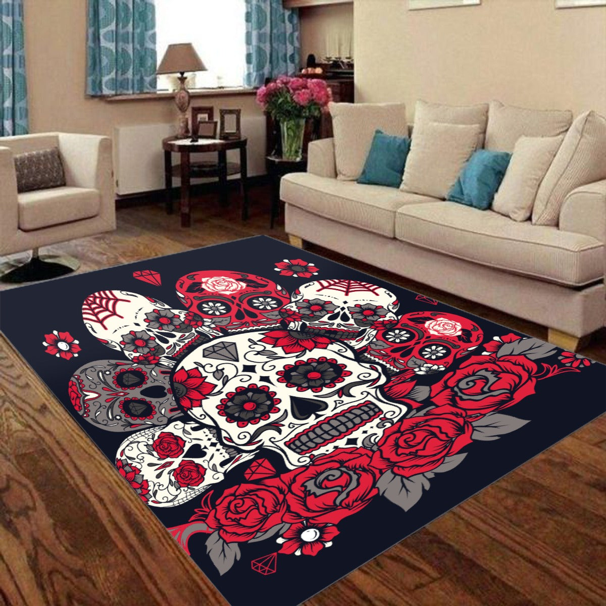 Day of the dead sugar skull pattern Foldable Rectangular Floor Mat