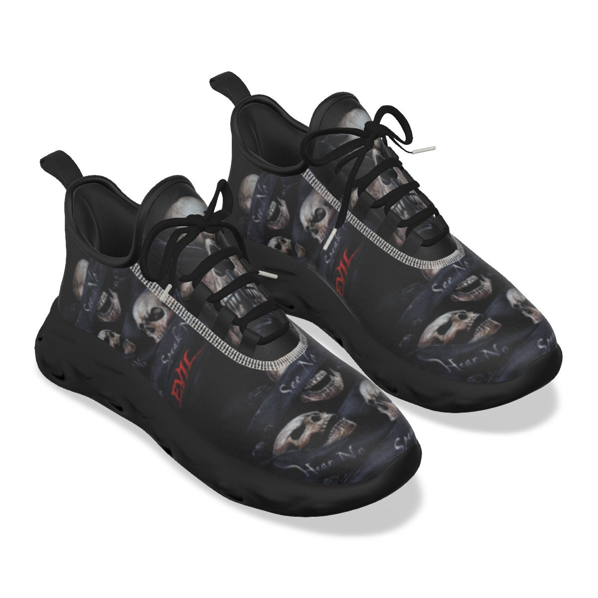 No see no hear no speak evils Men's Light Sports Shoes, skull gothic Halloween men's shoes