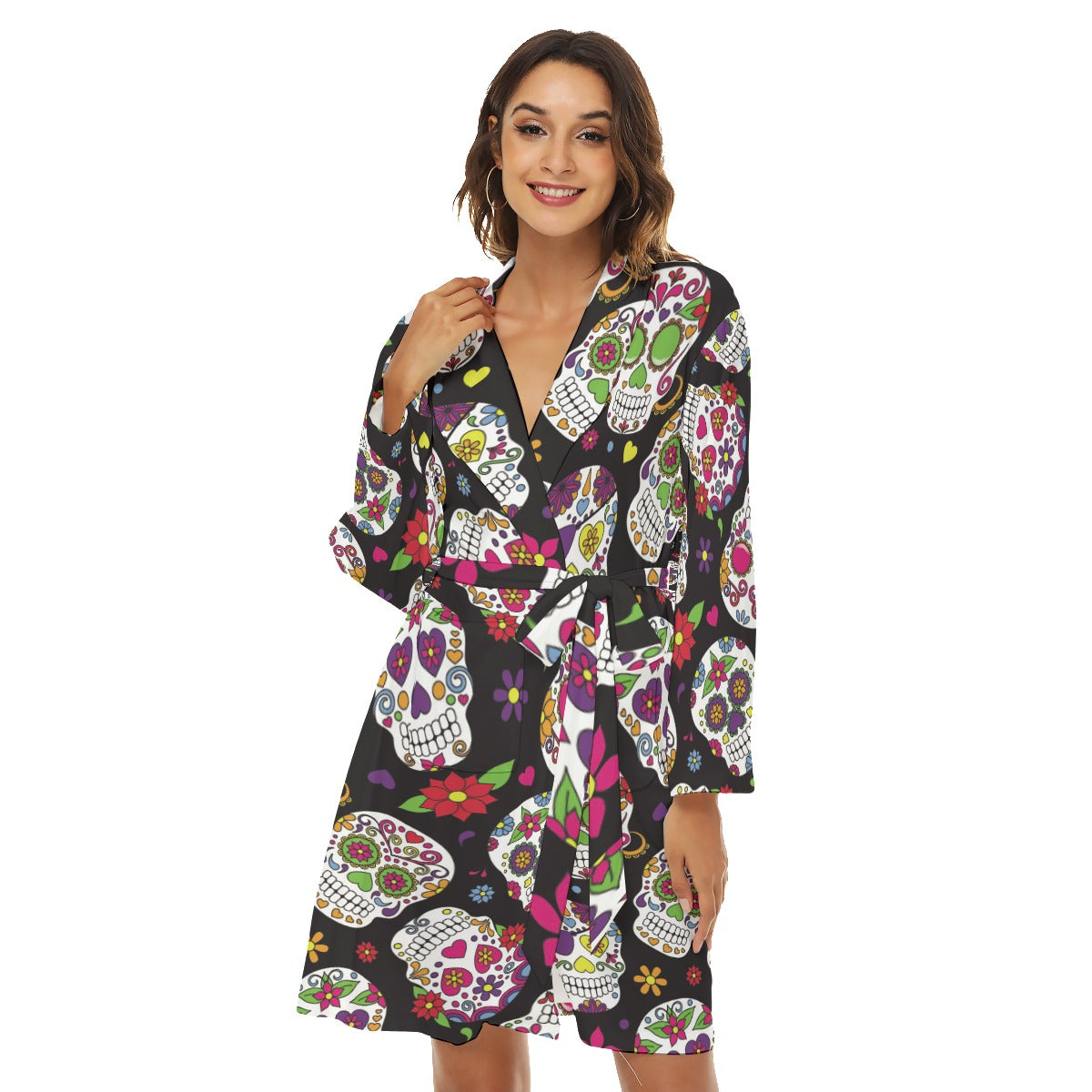 Dia de los muertos sugar skull Women's Robe, Gothic skull Halloween bath robe pijamas