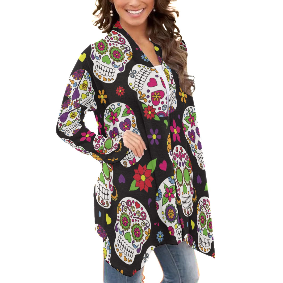 Sugar skull cinco de mayo Women's Cardigan With Long Sleeve