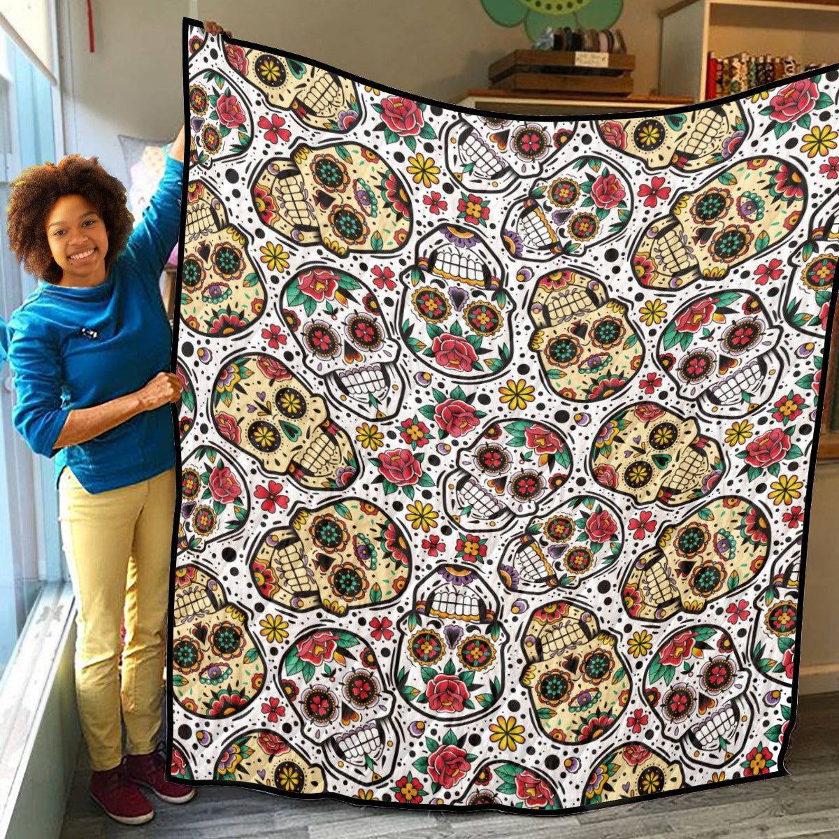 Dia de los muertos pattern Sugar skull art Household Lightweight & Breathable Quilt