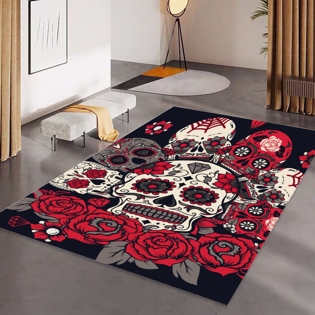 Sugar skull floral Foldable Rectangular Floor Mat