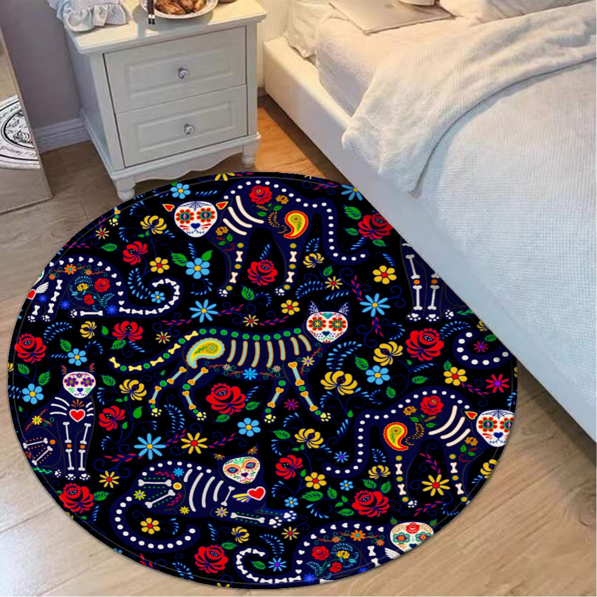 Day of the dead animal sugar skull Foldable round mat