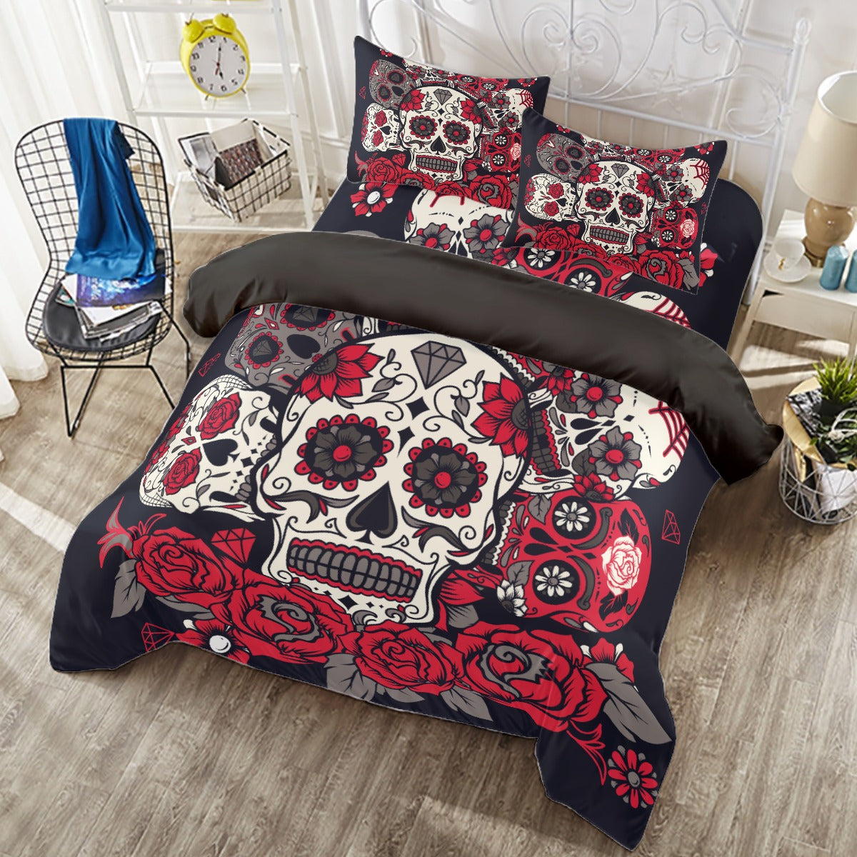 4 pcs Sugar skull floral pattern Four-piece Duvet Cover Set