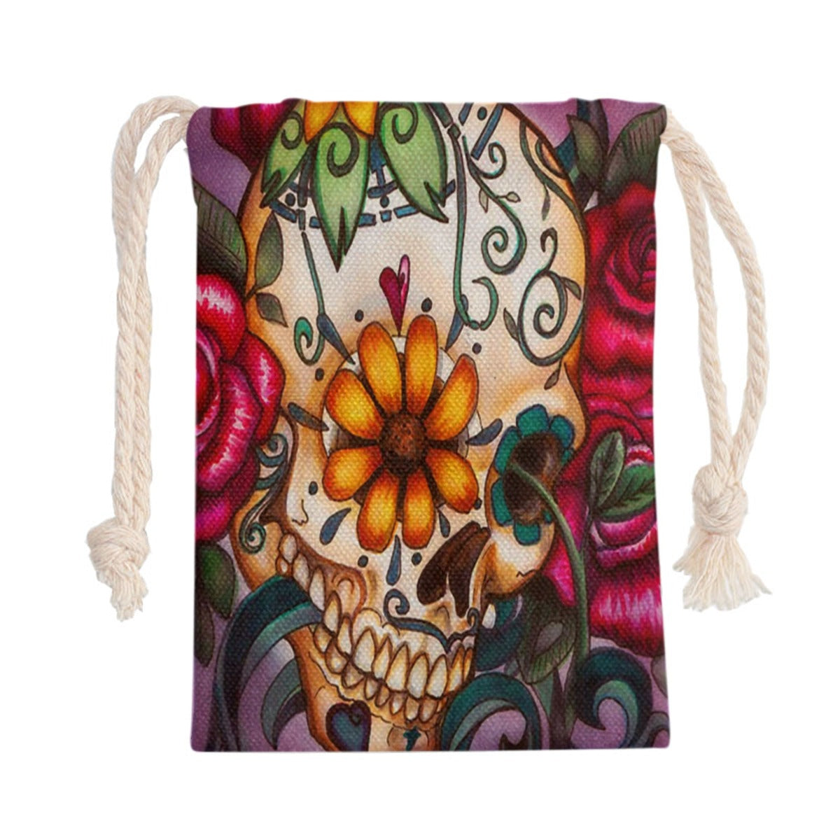 Beautiful floral sugar skull Drawstring Bag