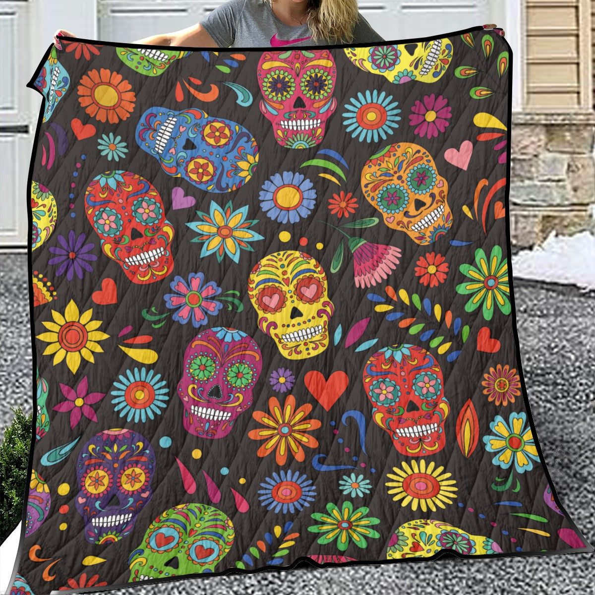 Rose floral sugar skull Household Lightweight & Breathable Quilt