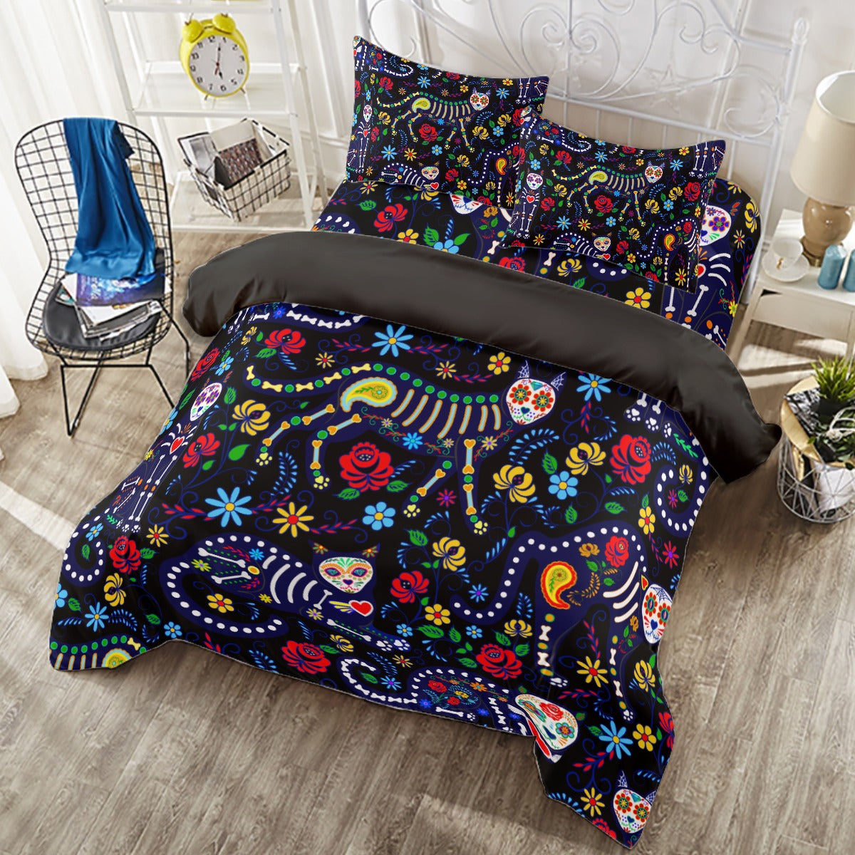 Animal sugar skull cat Four-piece Duvet Cover Set