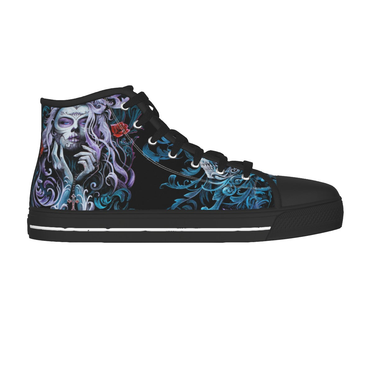 Sugar skull girl Men's Canvas Shoes, sugar skull sneaker shoes, Gothic skull halloween canvas shoes