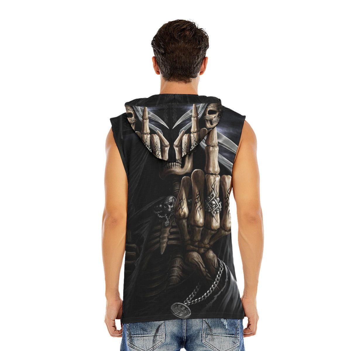 Gothic skull Halloween Men’s Hooded Tank Top, Skeleton Men's tank top, skull hoodie