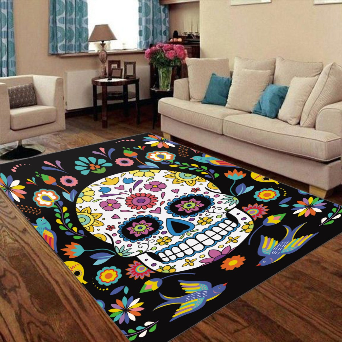 Day of the dead Halloween sugar skulls Calaveras Foldable Rectangular Floor Mat