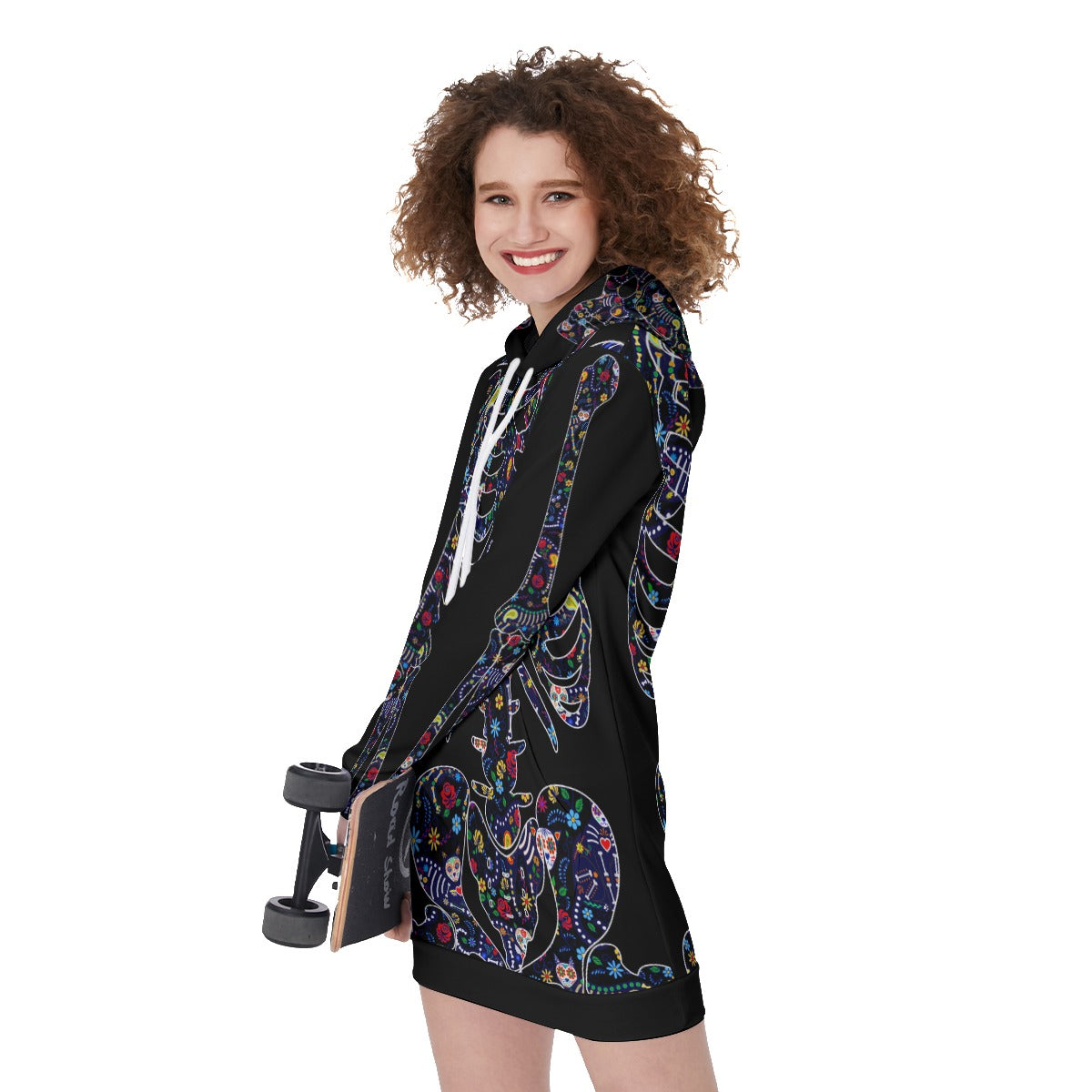 Sugar skull skeleton Halloween Women's Long Hoodie
