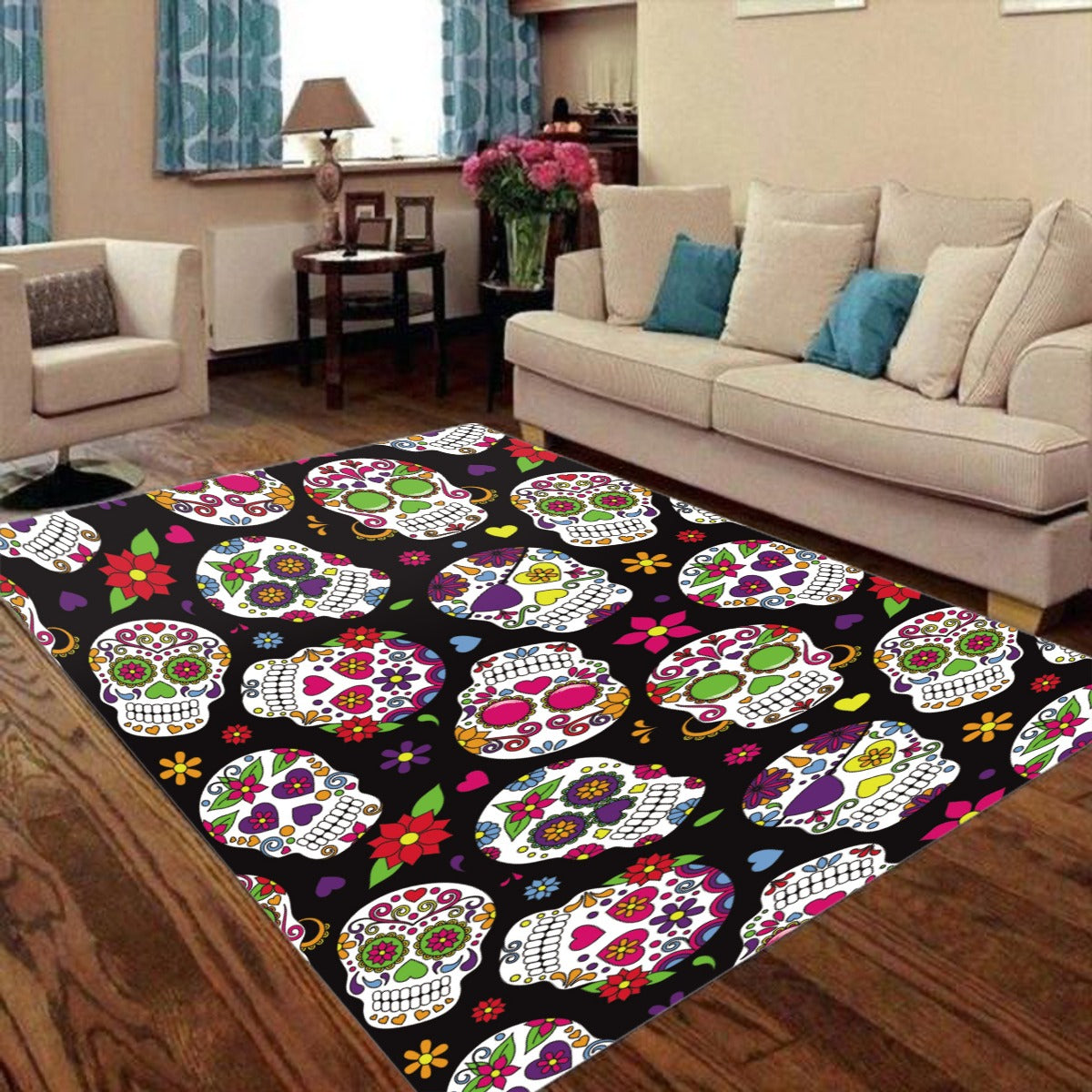 Dia de los muertos sugar skull pattern Foldable Rectangular Floor Mat