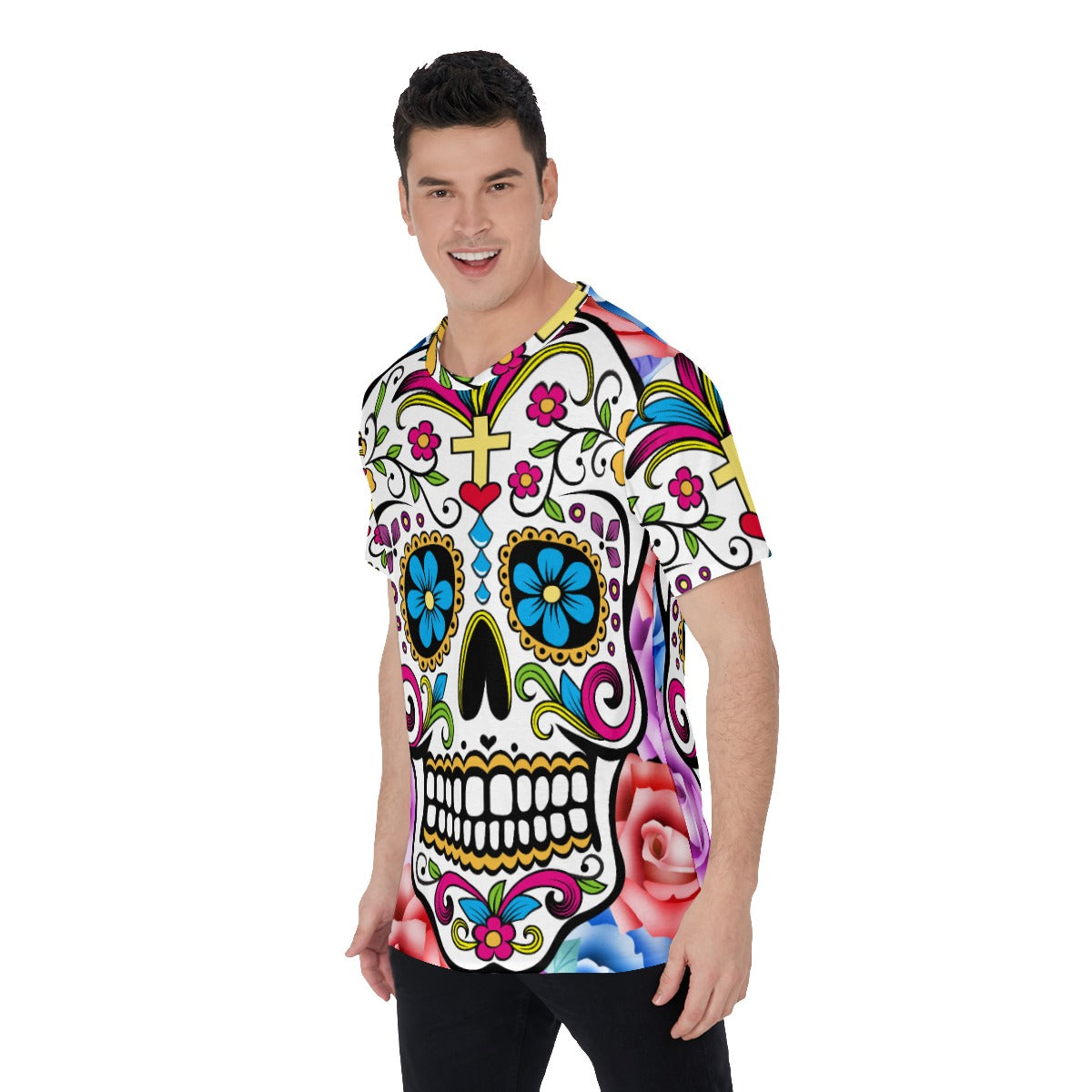 Day of the dead Men's O-Neck T-Shirt, Sugar skull Dia de los muertos skull T-shirt gothic shirt