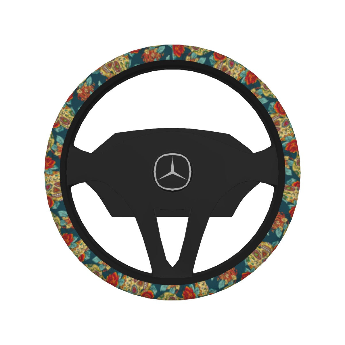 Day of the dead skull Steering Wheel Cover, Sugar skull floral steering wheel cover