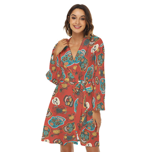 Candy skull dia de los muertos Women's Robe