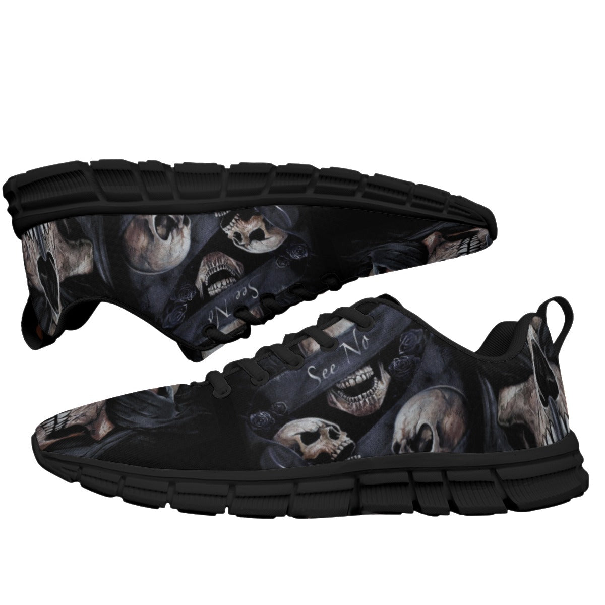 Evils skull no see no hear no speak Women's Sports Shoes With Black Sole