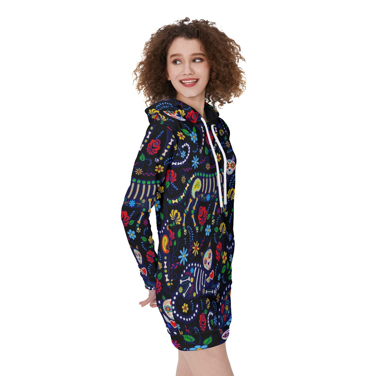 Sugar skull cat Women's Long Hoodie