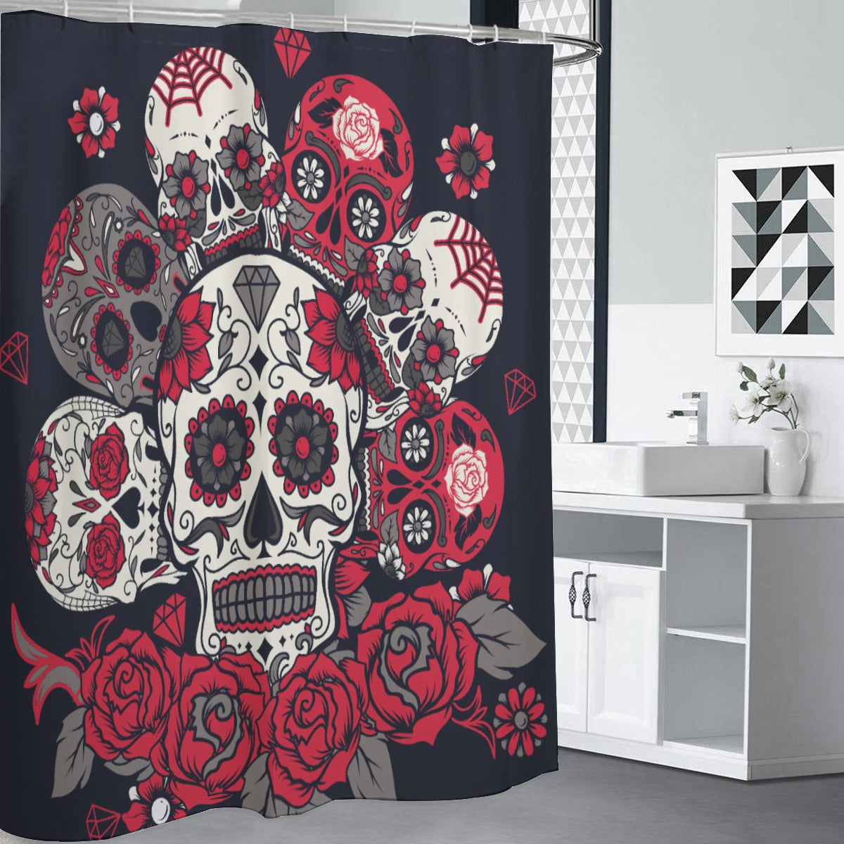 Day of the dead sugar skull pattern Shower Curtains 150（gsm）