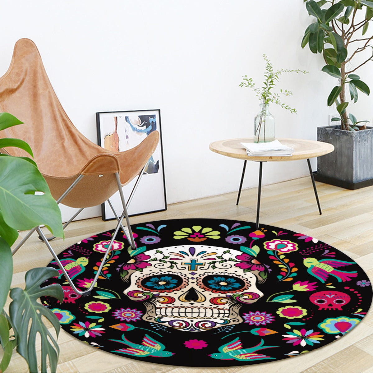 Mexican skull sugar skull pattern Foldable round mat