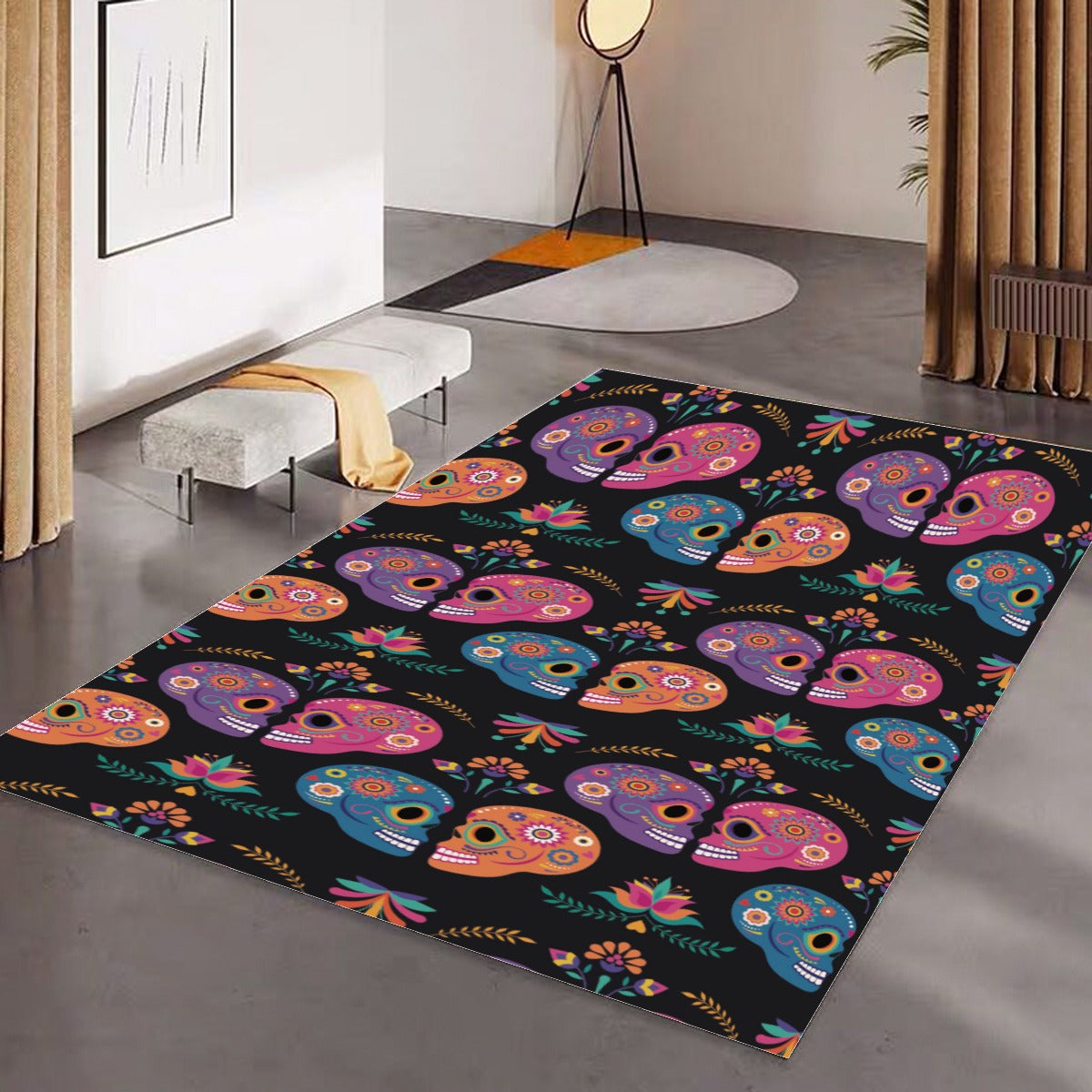 Sugar skull love couple heart Foldable Rectangular Floor Mat