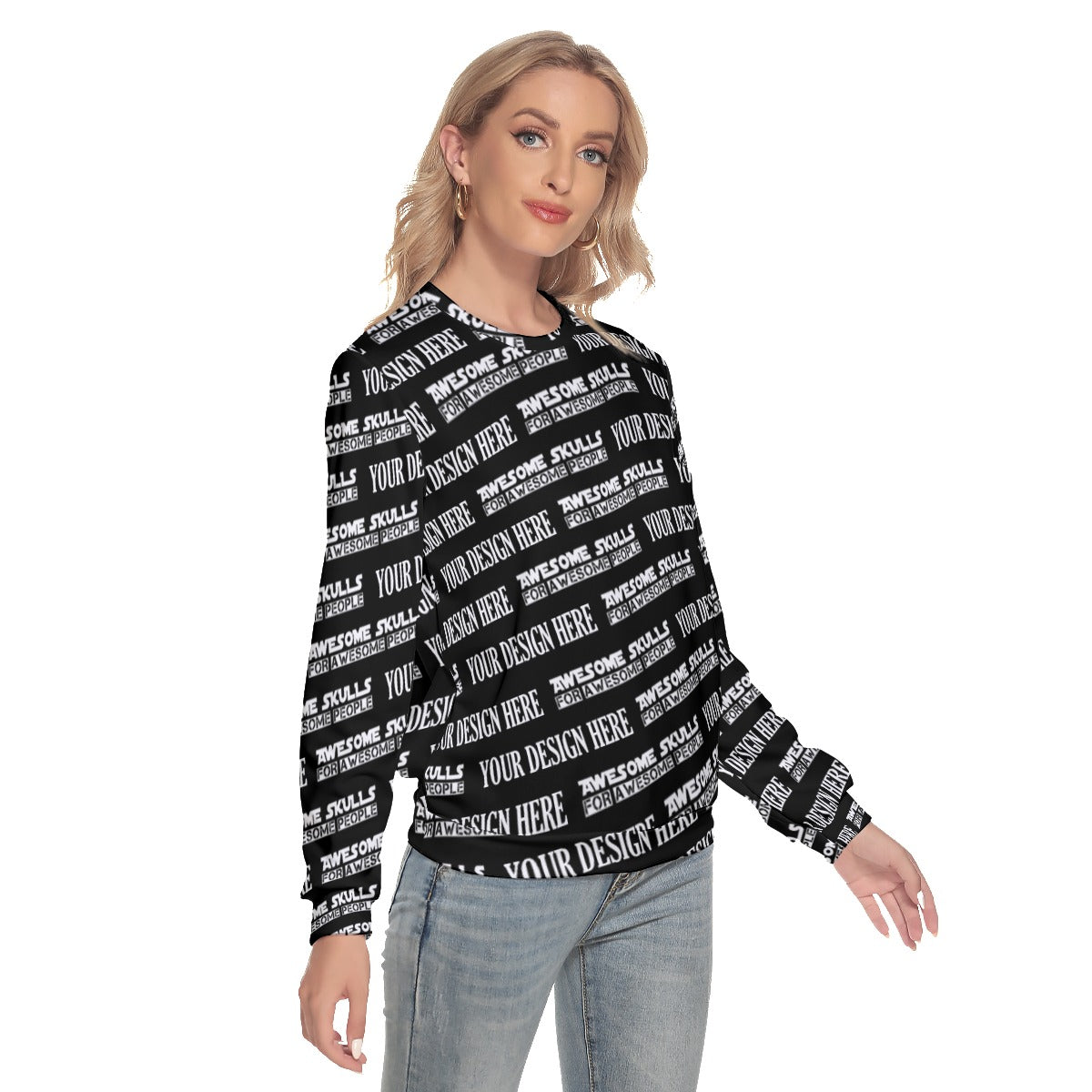 Custom print on demand pod Women's Hoodie Slim Round Neck Sweatshirt