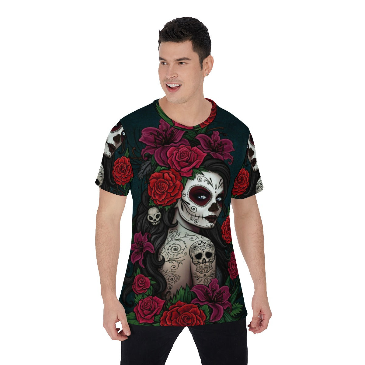 Sugar skull girl Day of the dead Men's O-Neck T-Shirt, Dia de los muertos skull V-Neck shirts