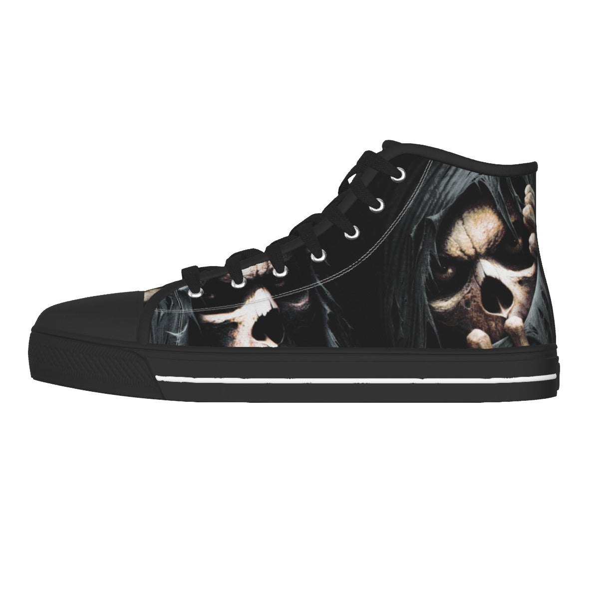 Grim reaper skeleton Women's Black Sole Canvas Shoes