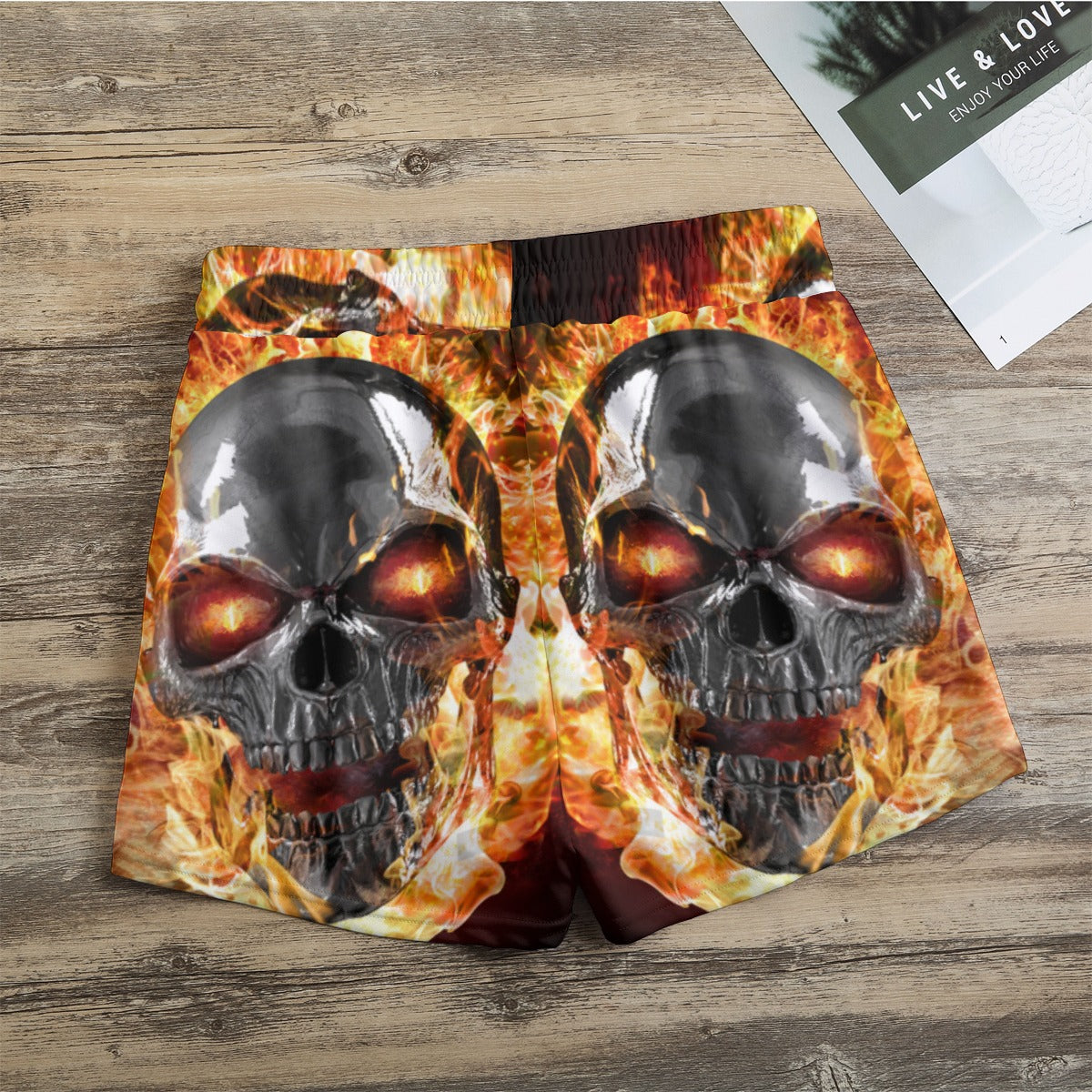 Flaming skull Women's Casual Shorts, Skull in Fire gothic women's shorts