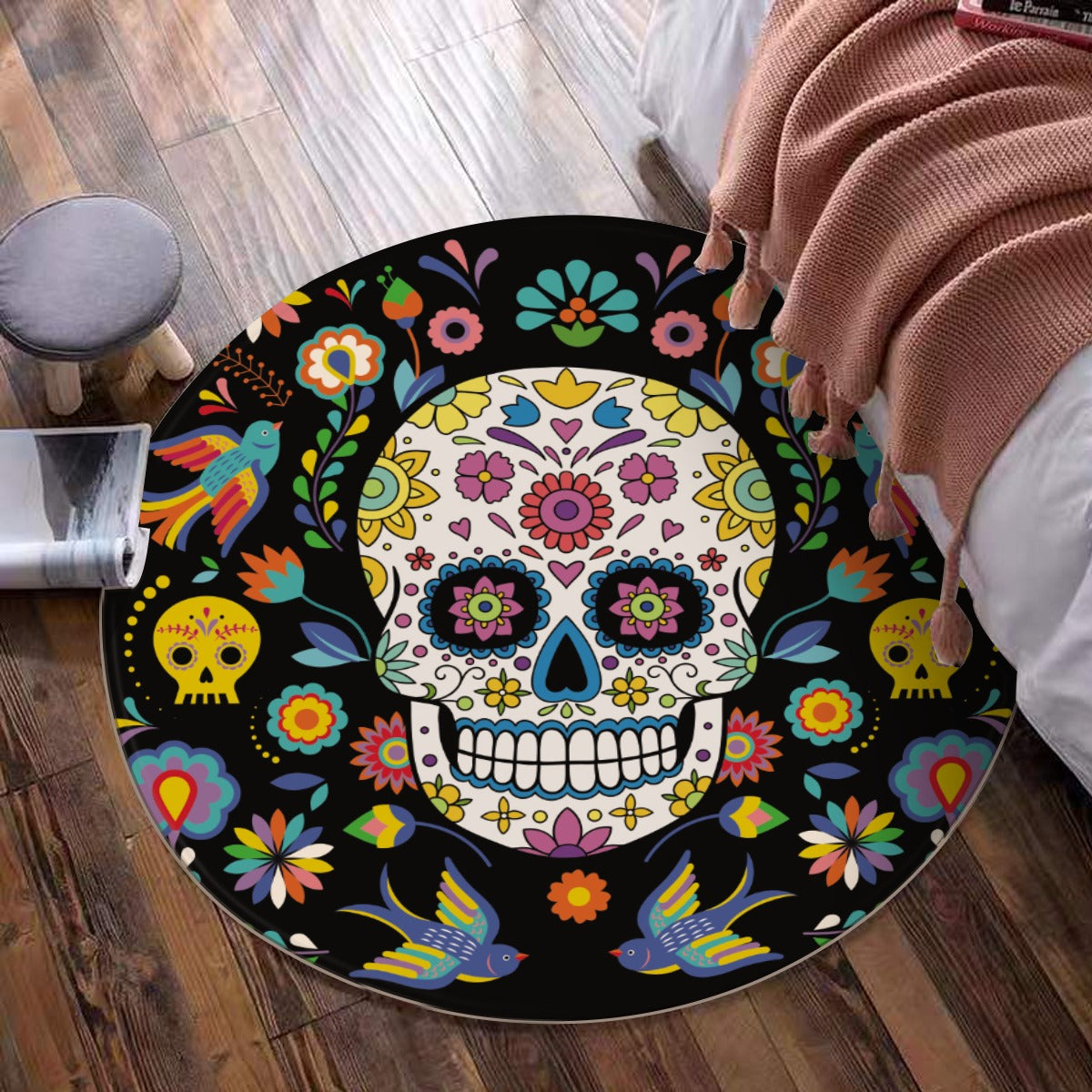 Day of the dead Halloween sugar skulls Calaveras Foldable round mat