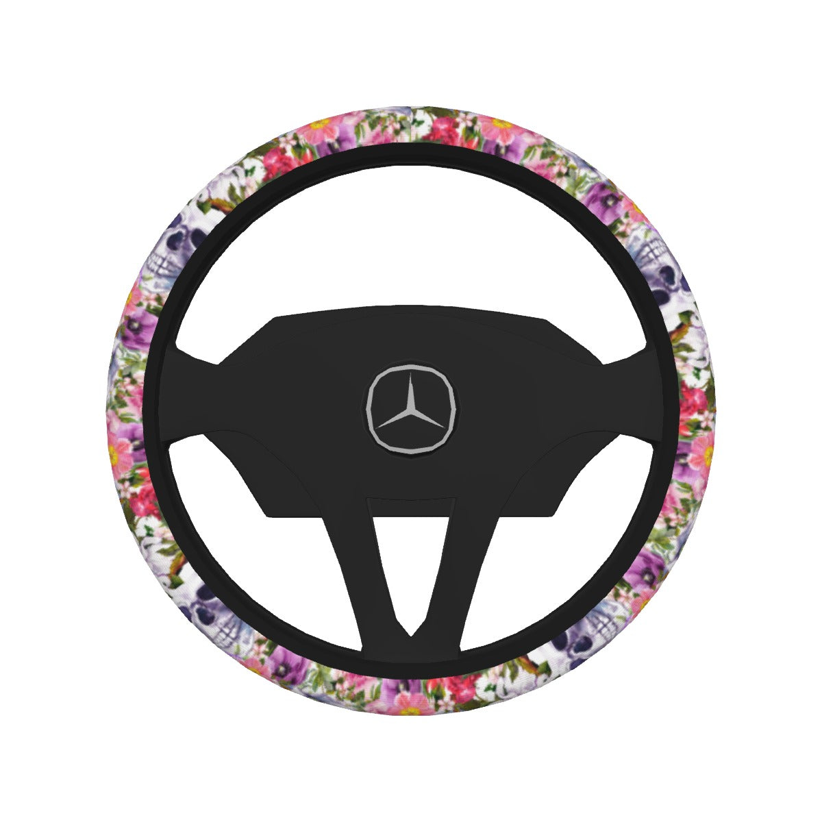 Floral skull Steering Wheel Cover, Skeleton floral gothic skull steering wheel cover