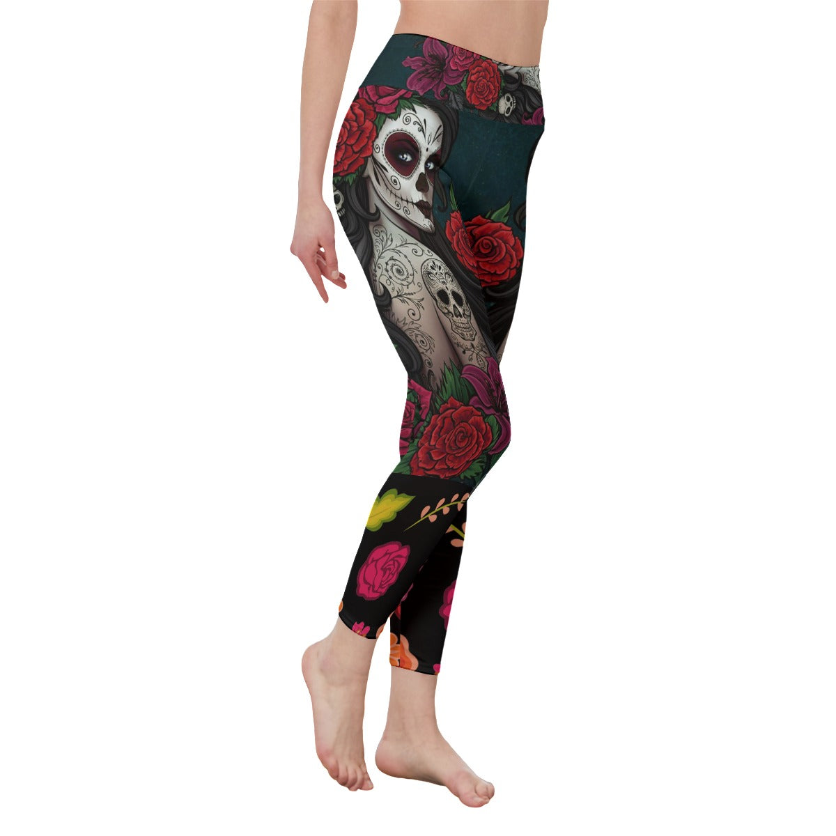 Sugar skull Women's High Waist Leggings | Side Stitch Closure