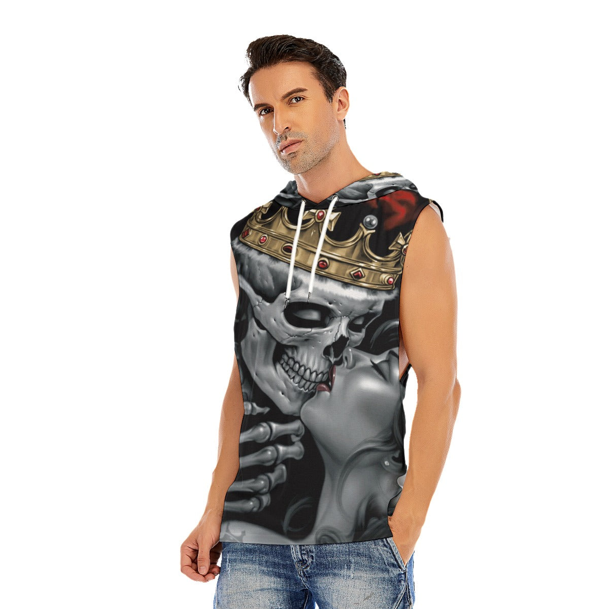 Gothic Skull KING kisses Queen Men’s Hooded Tank Top