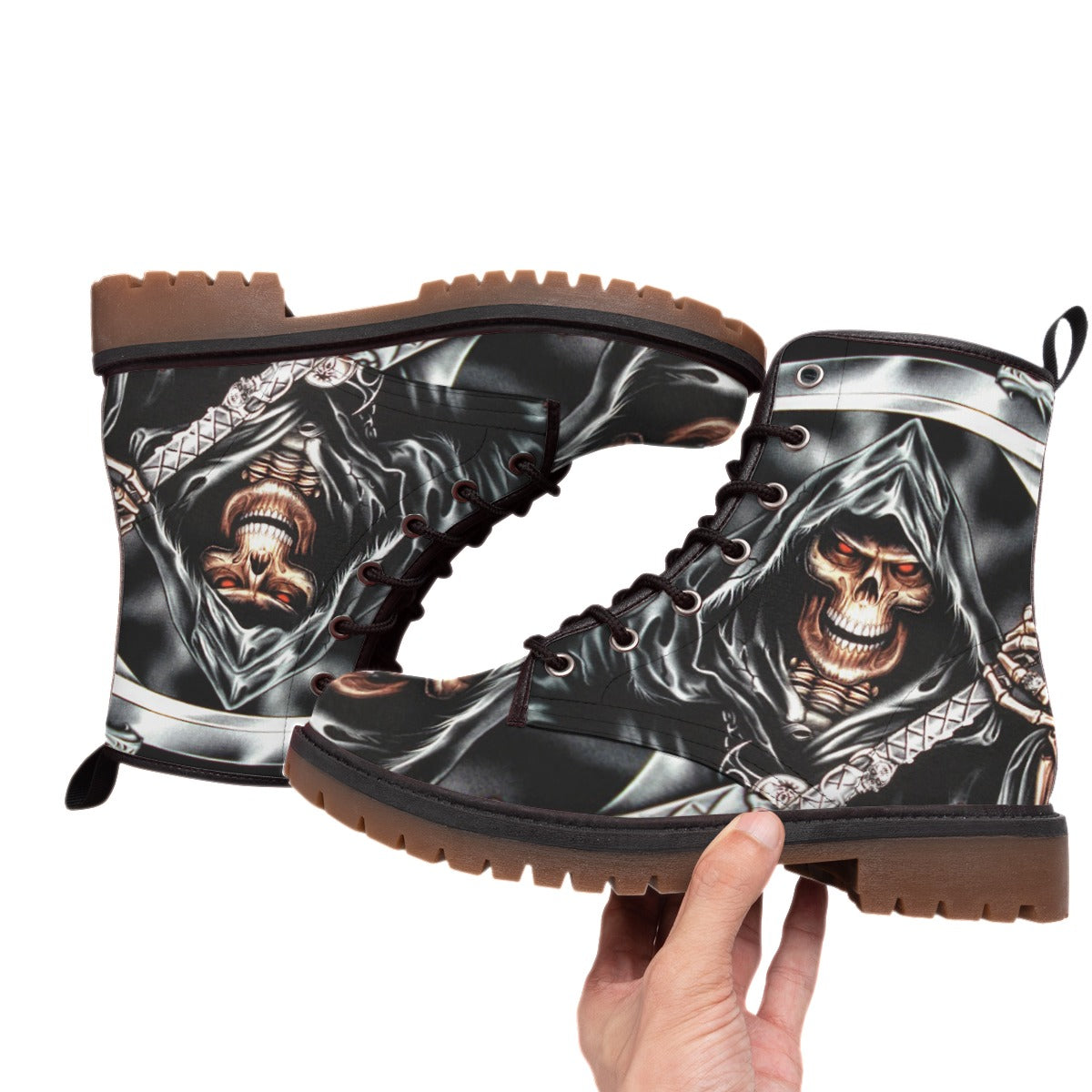 Grim reaper gothic skeleton Men's Martin Short Boots, Halloween horror skull boots shoes sneakers