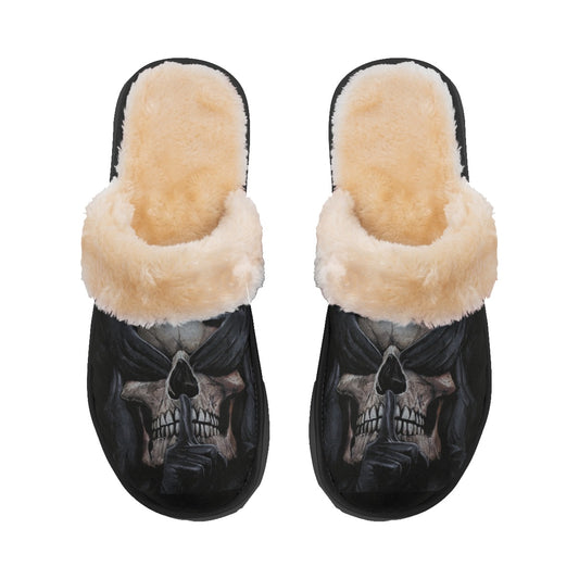 Halloween skeleton Xmas skull gothic horror Women's Home Plush Slippers