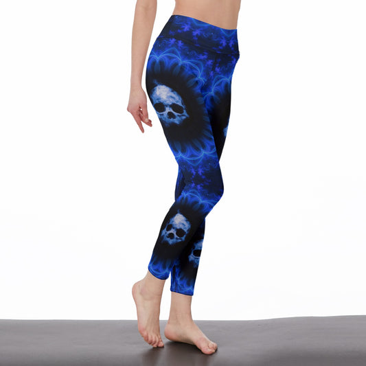 Gothic flaming skull Women's Casual Leggings, skeleton leggings yoga pants