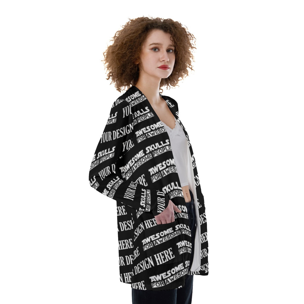 Custom Print on demand POD women's Knitwear & Cardigan Patch Pocket Cardigan