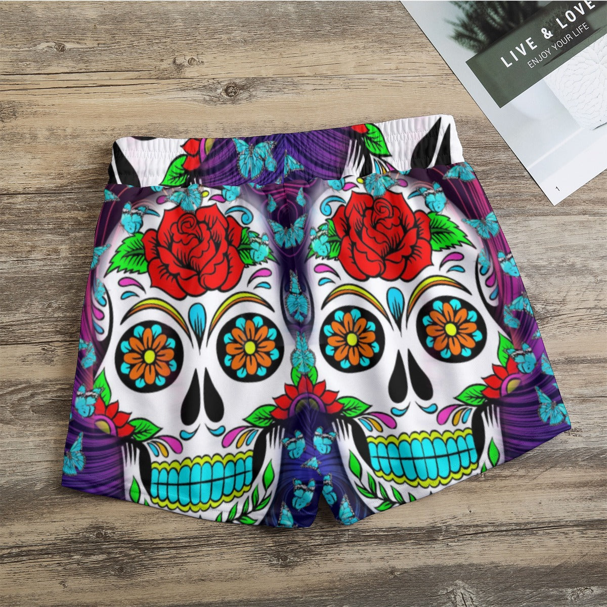 Floral sugar skull Women's Casual Shorts