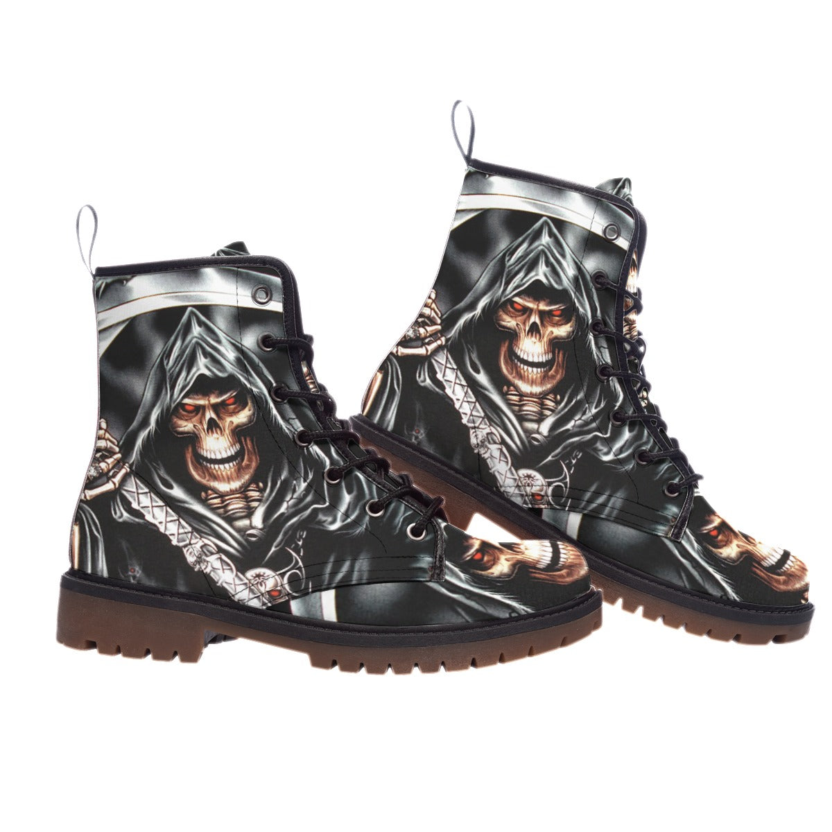Grim reaper gothic skeleton Men's Martin Short Boots, Halloween horror skull boots shoes sneakers