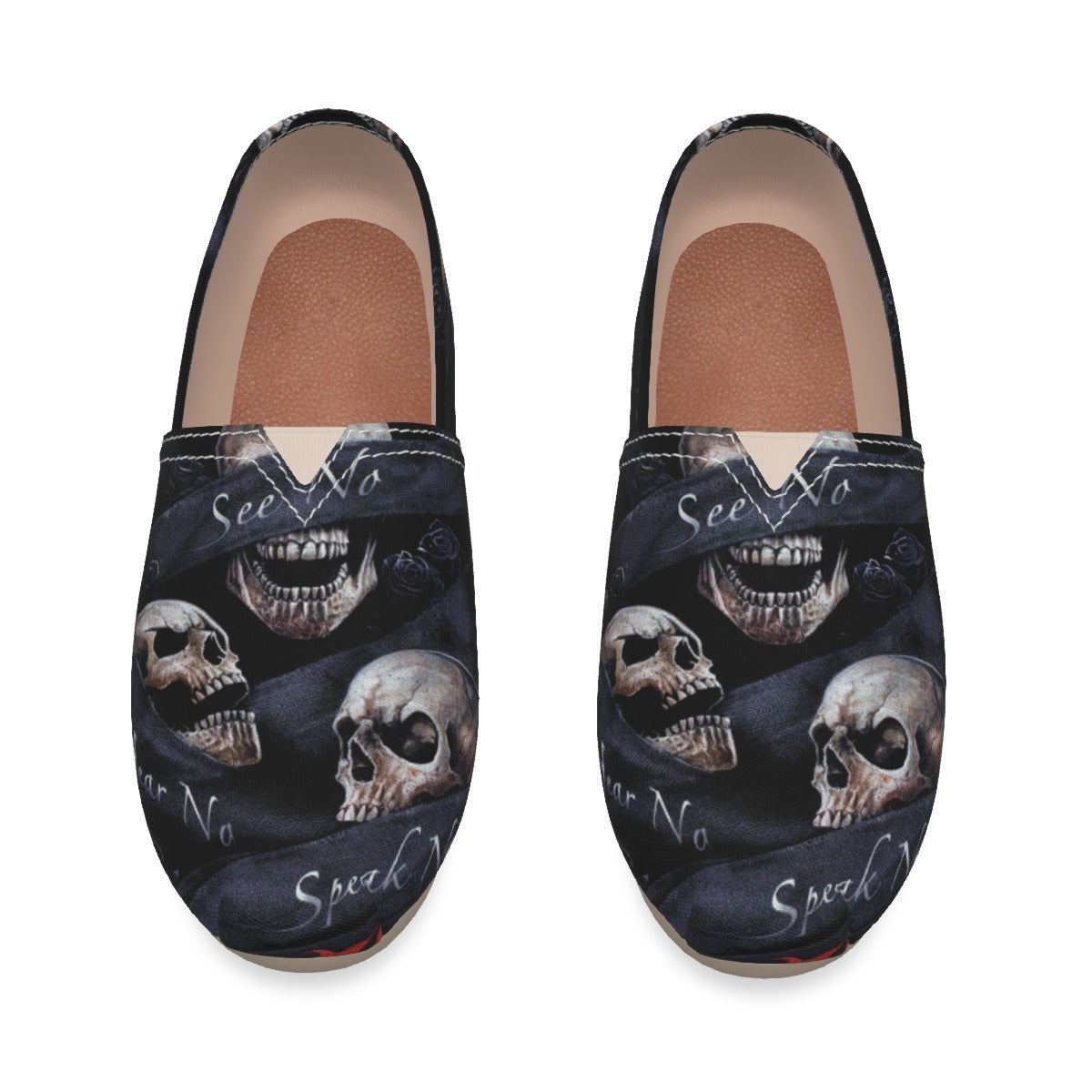 No see no hear no speak evils Women's Canvas Fisherman Shoes, grim reaper shoes, skeleton shoes