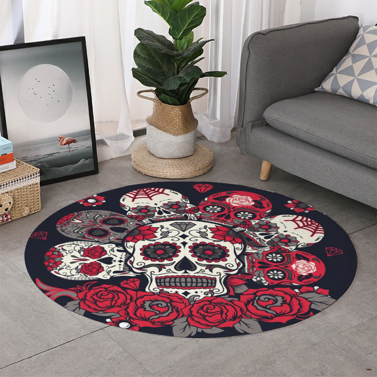 Sugar skull pattern Thicken foldable door mat