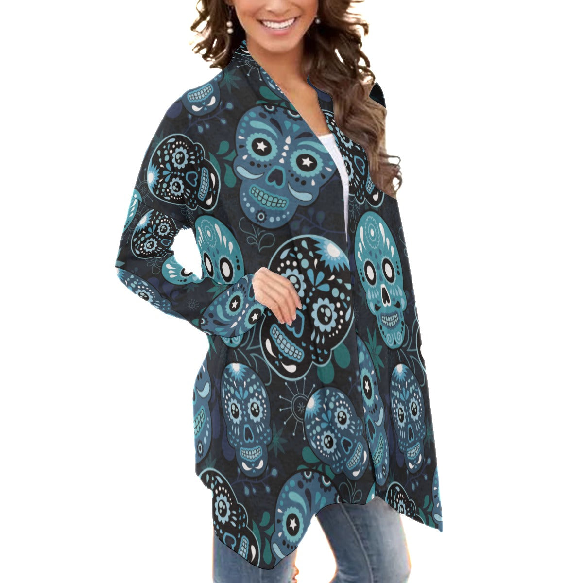 Dia de los muertos Calaveras skull Women's Cardigan With Long Sleeve