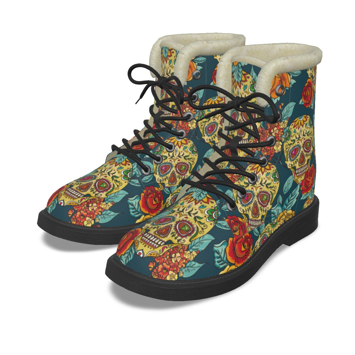 Day of the dead sugar skull Halloween Women's Plush Martin Boots