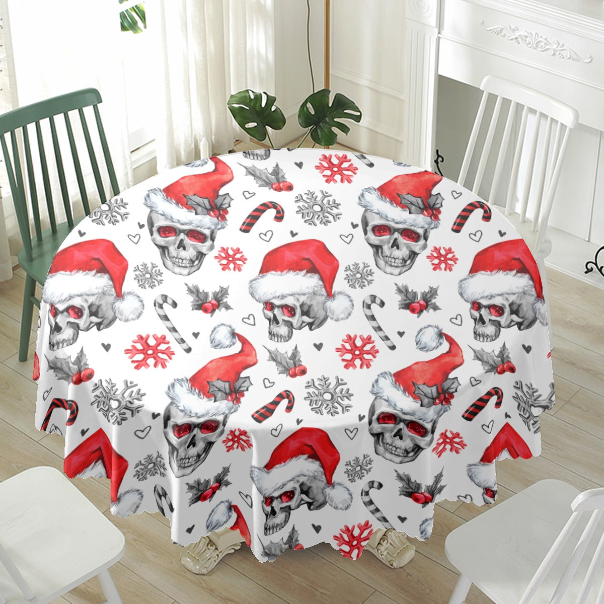 Skull Gothic skeleton santa claus Waterproof tablecloth | Round 180(gsm)